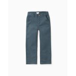 Pantalon chino � coupe droite en lin et coton bleu fonc�