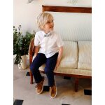 Pantalon chino garon en coton / lin marine fonc