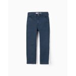 Pantalon chino en serg� de coton bleu fonc�