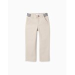 Pantalon chino en serg avec taille raye beige clair