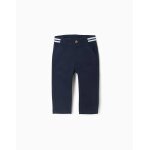 Pantalon chino slim en serg� avec bande ray�e bleu