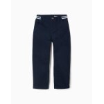 Pantalon chino slim en serg� avec bande ray�e bleu