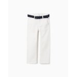 Pantalon chino slim en serg� avec ceinture blanc