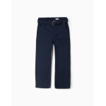Pantalon chino slim en serg� avec ceinture bleu fonc�