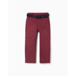 Pantalon chino slim en serg� avec ceinture rouge fonc�