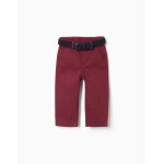 Pantalon chino slim en serg� avec ceinture rouge fonc�