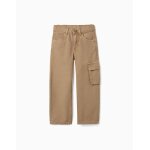 Pantalon en coton � coupe droite avec 5 poches beige