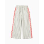Pantalon en coton � rayures avec galon ric rac beige clair