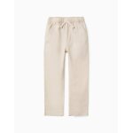 Pantalon � coupe droite en lin avec cordon de serrage beige clair