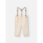 Pantalon droit uni avec bretelles beige