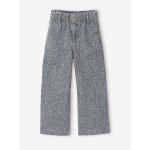 Pantalon fille large motifs fantaisie gris