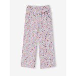 Pantalon fille large motifs fleurs vanille