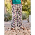 Pantalon fille large motifs fleurs vert