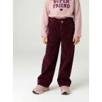 Pantalon fille large velours c�tel� style paperbag bordeaux
