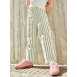Pantalon fille ray� vert sauge