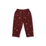 Pantalon fille en tissu tiss� avec broderie et taille �lastique rouge