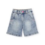 Pantalon fille en toile et denim bleu