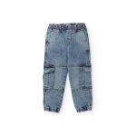 Pantalon fille en toile et denim, design cargo bleu