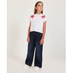 Pantalon fille uni en tissu denim bleu