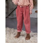 Pantalon fille velours forme loose vieux rose