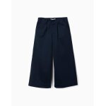 Pantalon � jambe large en maille interlock bleu fonc�