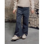 Pantalon � jambe large en serg� avec poches b&s gris fonc�
