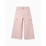 Pantalon � jambe large en serg� avec poches cargo rose