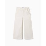 Pantalon � jambe large en serg� avec quatre poches blanc
