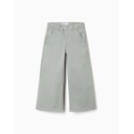 Pantalon � jambe large en serg� avec quatre poches vert