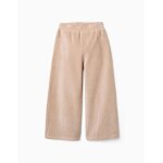 Pantalon � jambe large en velours c�tel� avec taille �lastique beige clair