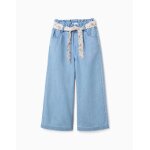 Pantalon en jean � jambe large avec ceinture � motif floral bleu