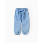 Pantalon en jean avec taille paperbag et ceinture bleu