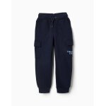 Pantalon de jogging cargo en coton peign� � imprim� no rules bleu fonc�