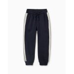 Pantalon de jogging en coton avec bande � rayures bleu fonc�