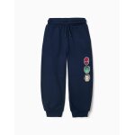 Pantalon de jogging en coton avec imprim� marvel et cordon de serrage bleu fonc�