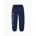 Pantalon de jogging en coton peign� avec imprim� spider - man et cordon bleu fonc�