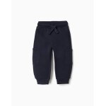 Pantalon de jogging en molleton avec doublure en coton peign� et poches cargo bleu fonc�