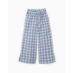Pantalon large en coton � carreaux b&s bleu fonc�