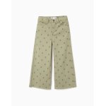 Pantalon large en serg� � motif floral vert fonc�