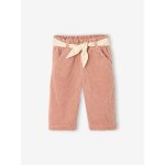 Pantalon large en velours ceinture à fleurs bébé vieux rose Pantalon large en velours ceinture à fleurs bébé vieux rose