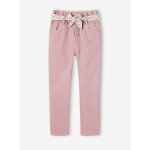 Pantalon paperbag et sa ceinture foulard fille mauve