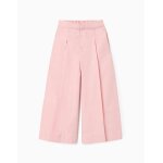 Pantalon en popeline � jambes larges et plis � l'avant rose clair