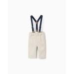 Pantalon en serg� � bretelles amovibles beige clair
