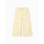 Pantalon en serg� de coton � jambe large jaune clair