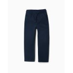 Pantalon en serg� � coupe droite avec cordon de serrage bleu fonc�