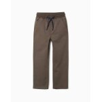 Pantalon en serg� � coupe droite avec cordon de serrage vert fonc�
