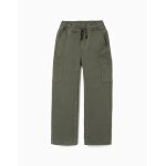 Pantalon en serg� � coupe droite avec poches cargo vert fonc�