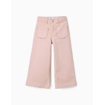 Pantalon en serg� � jambe large avec poches � l'avant rose clair