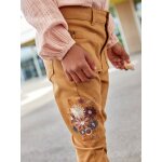 Pantalon slim brod fleurs fille taille haute caramel