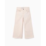 Pantalon en toile wide leg avec ourlets effilochs beige clair